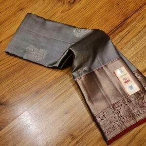 Chic Silver Grey & Deep Maroon Silver Zari Silk Saree