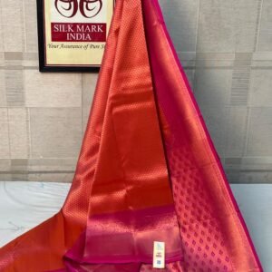 Pure Kanchipuram Silk Saree in Dual-Tone Orange & Rani Pink with Rich Gold Zari