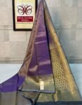 Regal Purple Pure Silk Saree with Contrast Grey Border & Heavy Gold Zari Brocade