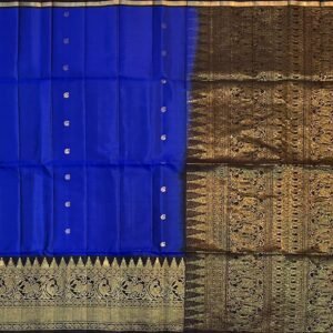 Royal Blue Soft Silk Saree with Antique Gold Zari Turning Border and Rich Pallu