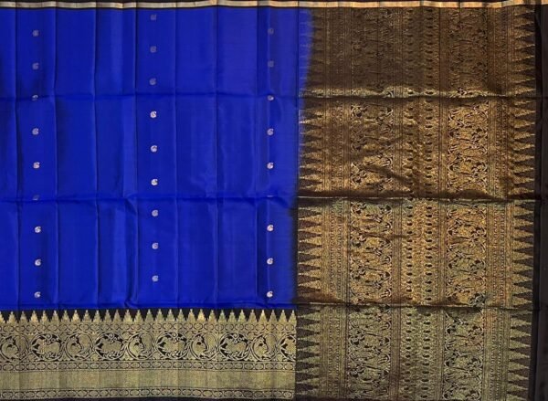 Royal Blue Soft Silk Saree with Antique Gold Zari Turning Border and Rich Pallu