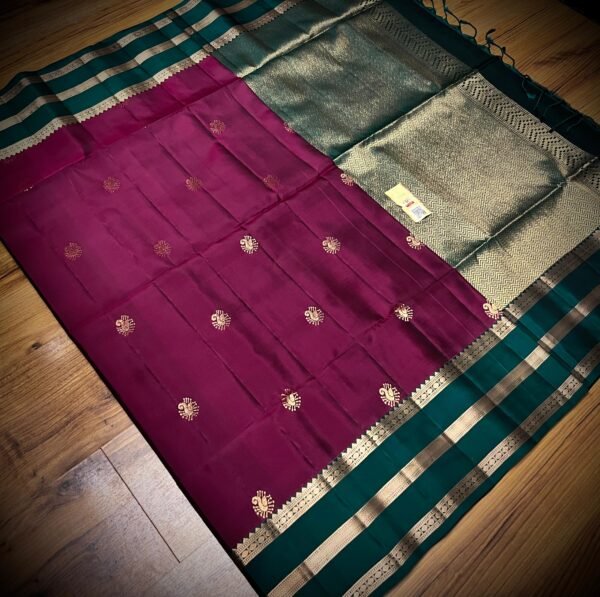 Elegant Wine & Rama Green Soft Silk Saree with Traditional Gold Zari Buttas and Rich Pallu