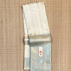 Elegant Ivory Silver Zari Kanchipuram Silk Saree with Lustrous Silver Border
