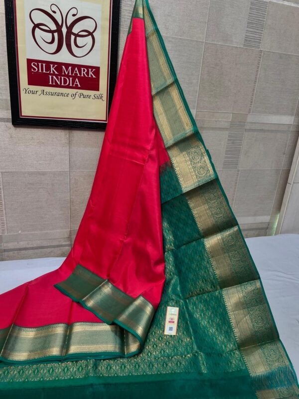 Exquisite Rani Pink Soft Silk Saree with Rich Green Gold Zari Border & Pallu