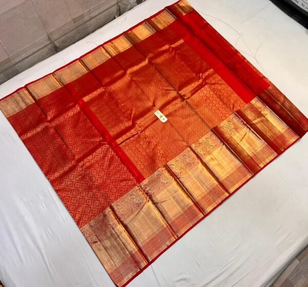 Classic Red Kanchipuram Silk Saree with Rich Gold Zari Weaving, Broad Gold Border & Traditional Brocade Pallu