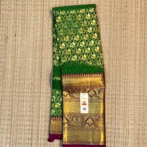 Emerald Green & Magenta Kanchipuram Silk Saree with Rich Gold Zari Border