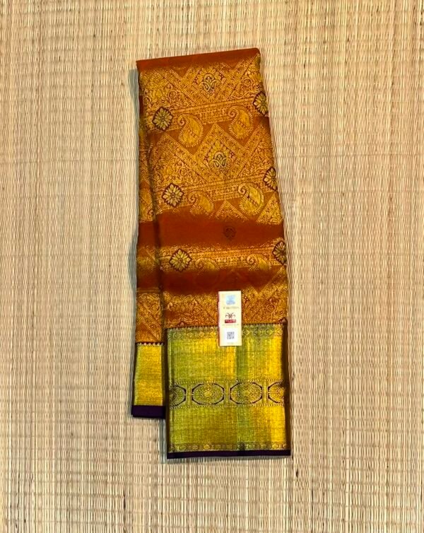 Regal Deep Violet Soft Silk Saree with Ornate Mustard Yellow Pallu and Rich Gold Zari Grid Work