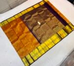 Regal Deep Violet Soft Silk Saree with Ornate Mustard Yellow Pallu and Rich Gold Zari Grid Work
