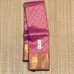 Elegant Pink Kanchipuram Silk Saree with Traditional Gold Zari Weaving & Rich Border