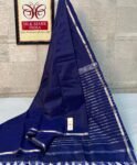 Midnight Blue Pure Silk Saree with Silver Zari Stripes