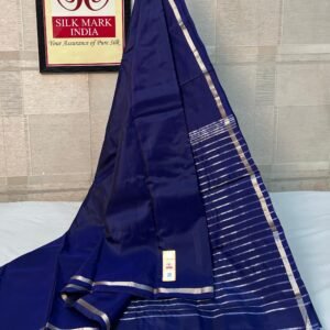 Midnight Blue Pure Silk Saree with Silver Zari Stripes
