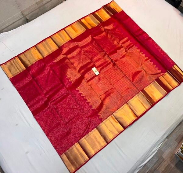 Stunning Rani Pink Soft Silk Saree with All-Over Gold Zari Jaal and Traditional Temple Border