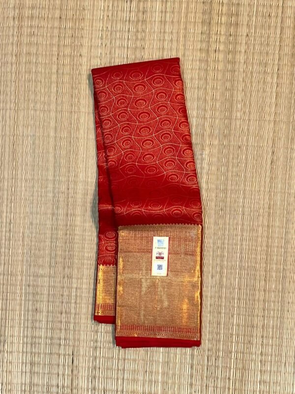 Classic Red Kanchipuram Silk Saree with Intricate Gold Zari Diamond Weave & Rich Border