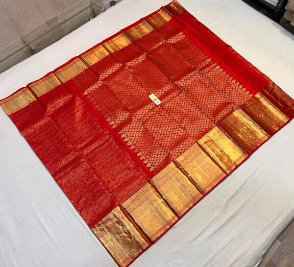 Classic Red Kanchipuram Silk Saree with Intricate Gold Zari Diamond Weave & Rich Border