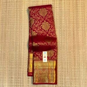 Regal Crimson Red Soft Silk Saree with Heavy Gold Zari Floral Buttas and Grand Brocade Pallu