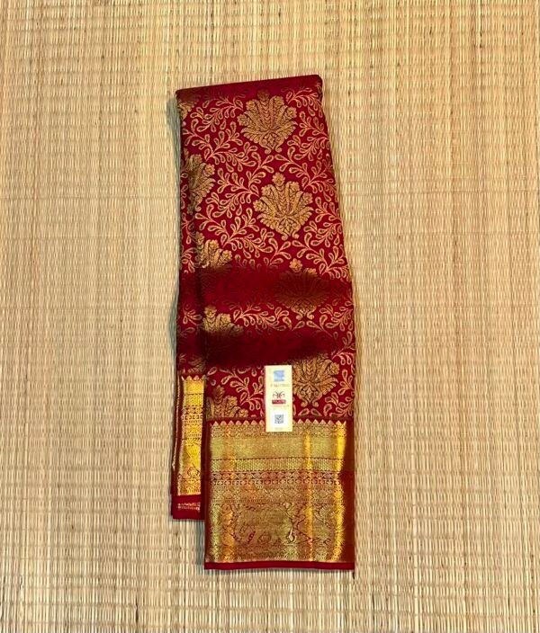Regal Crimson Red Soft Silk Saree with Heavy Gold Zari Floral Buttas and Grand Brocade Pallu