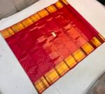 Bridal Scarlet Red Soft Silk Saree with All-Over Gold Zari Jaal Weave and Traditional Temple Border