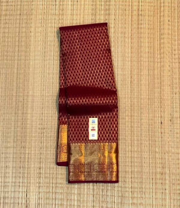 Bridal Scarlet Red Soft Silk Saree with All-Over Gold Zari Jaal Weave and Traditional Temple Border