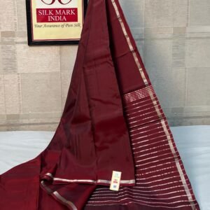 Elegant Maroon Pure Silk Saree with Zari Border and Striped Pallu
