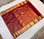 Bridal Scarlet Red Soft Silk Saree with All-Over Gold Zari Jaal Weave and Traditional Temple Border