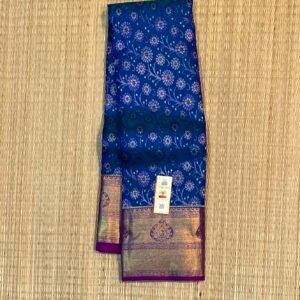 Exquisite Royal Blue Soft Silk Saree with Intricate Floral Buttas and Contrast Magenta Brocade Pallu