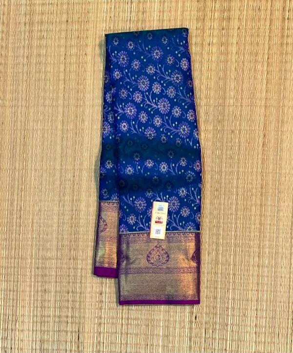 Exquisite Royal Blue Soft Silk Saree with Intricate Floral Buttas and Contrast Magenta Brocade Pallu
