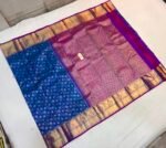 Exquisite Royal Blue Soft Silk Saree with Intricate Floral Buttas and Contrast Magenta Brocade Pallu