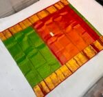 Traditional Parrot Green Soft Silk Saree with Elegant Gold Zari Diamond Grid and Contrast Red Pallu