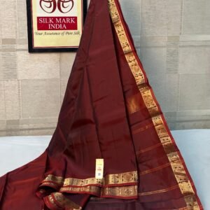 Deep Maroon Pure Silk Saree with Ornate Gold Zari Mayil (Peacock) Border