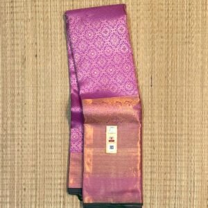 Elegant Onion Pink and Lavender Kanjivaram Silk Saree with All-Over Gold Zari Brocade