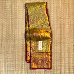 Royal Mustard Gold and Crimson Red Soft Silk Saree with Full Tissue Weave & Ornate Gold Zari Border