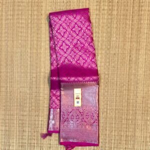 Elegant Rani Pink Kanchipuram Silk Saree with Silver Zari Weaving, Broad Silver Border & Rich Brocade Pallu