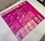 Elegant Rani Pink Kanchipuram Silk Saree with Silver Zari Weaving, Broad Silver Border & Rich Brocade Pallu