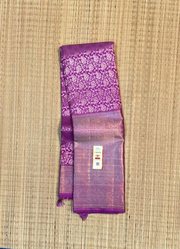 Elegant Orchid Pink and Lavender Kanjivaram Silk Saree with Heavy Gold Zari Brocade