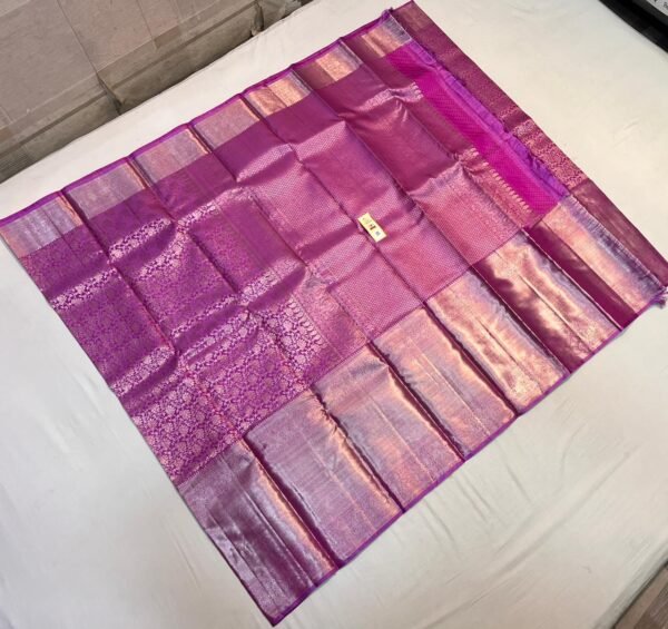 Elegant Orchid Pink and Lavender Kanjivaram Silk Saree with Heavy Gold Zari Brocade