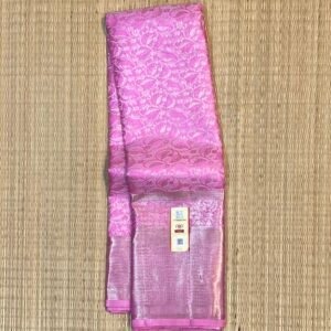 Charming Baby Pink Kanjivaram Silk Saree with All-Over Heavy Silver Zari Brocade