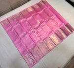 Charming Baby Pink Kanjivaram Silk Saree with All-Over Heavy Silver Zari Brocade