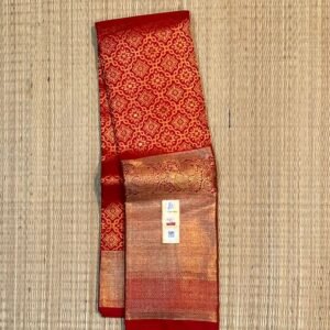 Classic Red Kanchipuram Silk Saree with Rich Gold Zari Weaving, Broad Gold Border & Traditional Brocade Pallu