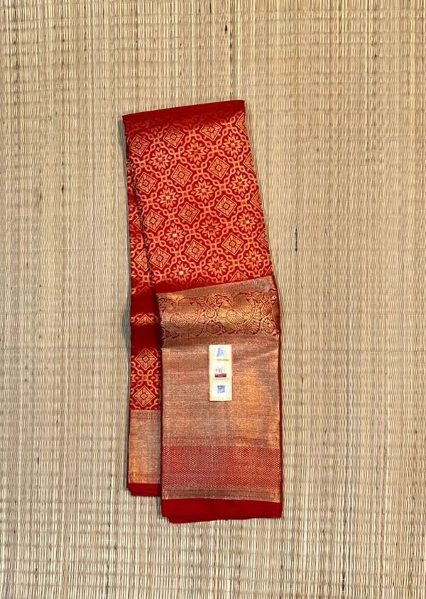 Classic Red Kanchipuram Silk Saree with Rich Gold Zari Weaving, Broad Gold Border & Traditional Brocade Pallu
