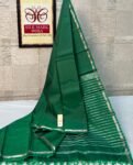Vibrant Leaf Green Pure Silk Saree with Fine Zari Border and Striped Pallu