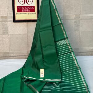 Vibrant Leaf Green Pure Silk Saree with Fine Zari Border and Striped Pallu