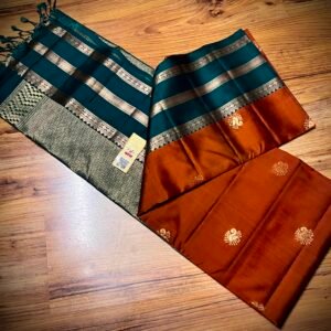 Rust Orange Kanchipuram Silk Saree with Peacock Gold Zari Motifs