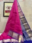 Radiant Magenta Pink Soft Silk Saree with Royal Blue Silver Zari Korvai Border & Pallu