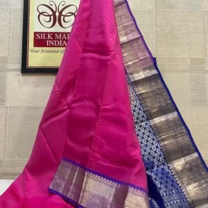 Radiant Magenta Pink Soft Silk Saree with Royal Blue Silver Zari Korvai Border & Pallu