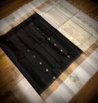 Elegant Black Kanchipuram Silk Saree with Gold Zari Buttas, Contrast White Border & Rich Gold Zari Pallu