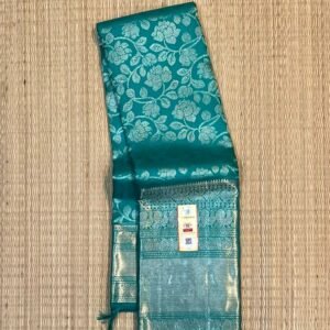 Elegant Teal Kanchipuram Pure Silk Saree with Silver Zari Floral Weave