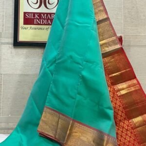 Enchanting Sea Green Soft Silk Saree with Crimson Red Gold Zari Border & Pallu