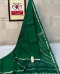 Deep Emerald Green Pure Silk Saree with Sleek Zari Border and Striped Pallu