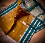 Mustard Gold Kanchipuram Silk Saree with Teal Blue Zari Border