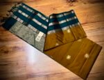 Mustard Gold Kanchipuram Silk Saree with Teal Blue Zari Border